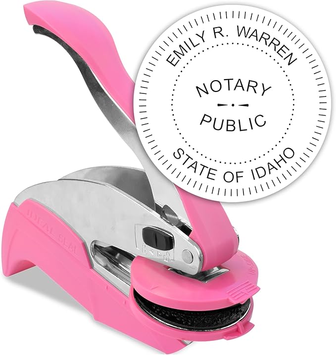 MaxMark Notary Seal Round Pink Embosser for Idaho State - Includes Gold Burst Seal Labels (50 Count)