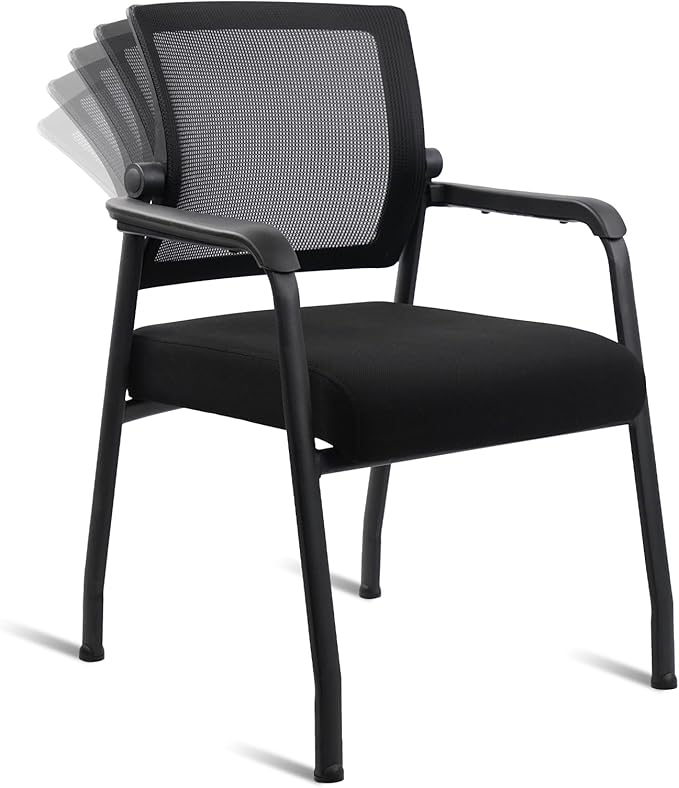 Desk Chair No Wheels with Adjustable Mesh Backrest, Arm Chair with Ergonomic Lumbar Support and Thickened Seats Cushion, Waiting Room Chairs for Office School Church Guest Reception