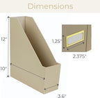 BLU MONACO Set of 6 Foldable Magazine File Holders in Taupe – Sturdy Cardboard Vertical Organizers with Label Holders – Office File Storage Box, Desk Organizer, Paperwork and Document Holder