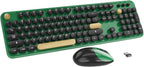 Wireless Keyboard,KOOTOP Cute Colorful 104 Keys Typewriter Retro Round Keycaps Keyboard for PC Laptop,Desktop,Windows, Home and Office Keyboards (Black Green)