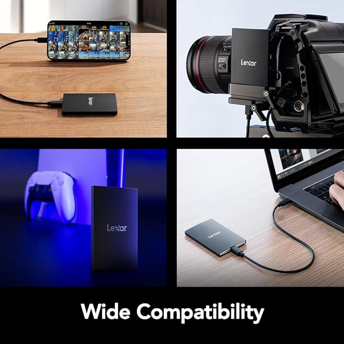 Lexar 1TB SL500 Portable SSD, Up to 2000MB/s, Compatible w/Type-C Laptops, iPhone 15/16, Smartphones, Tablets, PS5, Xbox, USB 3.2 Gen 2x2, Slim & Lightweight, External SSD, Black (LSL500X001T-RNBNU)