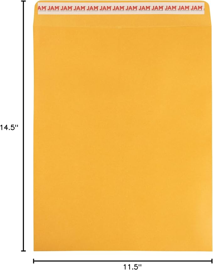 JAM PAPER 11 1/2 x 14 1/2 Open End Catalog Commercial Envelopes with Peel and Seal Closure - Brown Kraft Manila - 100/Pack