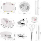 White Desk Organizers and Accessories 10Pcs Set with 360-Degree Rotating Pen Holder, Tape Dispenser, Stapler, Staple Remover, 1000 Staples, Tape, Clips Set, Ruler, Scissor, Pen (White)