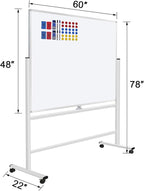 H-Qprobd 60"x48" Mobile Whiteboard Double-Sided Magnetic Dry Erase Board on Wheels - Comercial Rolling White Boards with Sturdy Stand for Home, Office & School