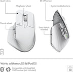 Logitech MX Master 3S for Mac - Wireless Bluetooth Mouse with Ultra-Fast Scrolling, Ergo, 8K DPI, Quiet Clicks, Track on Glass, Customization, USB-C, Apple, iPad - Pale Grey