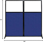 Versare Office Workstation Screen | Portable Wall Divider | Modern Cubicle | Freestanding Privacy Screen | Flexible Work Space | 2 Panels | 66" Wide x 70" Tall Blue SoundSorb Panels with Window