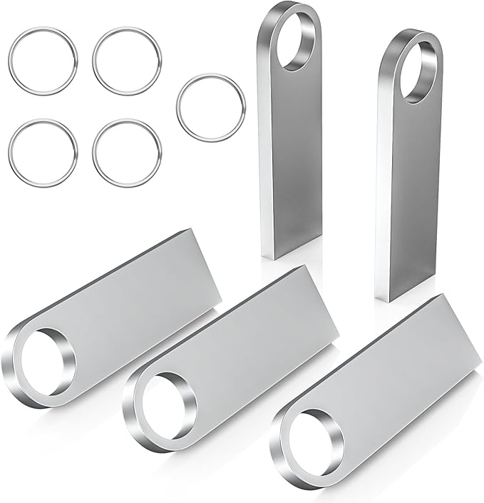 ABLAZE 16GB Flash Drive 5 Pack, Metal USB 2.0 Thumb Drives with Keychains USB Stick Pendrive (Sliver)
