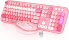 Wireless Keyboard and Mouse,MOFII 104 Round Keys Lovely Full-Size Cute Colorful Keyboard and Mouse with Retro Typewriter for PC/Mac/Laptop/Tablet/Computer/Windows Pink