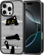 MOSNOVO Case for iPhone 16 Pro Max, [10ft 4X Military-Grade Drop Protection] Durable & Shockproof Phone Case Cover Design for iPhone 16 Pro Max - Hidden Black Cat - Clear Black