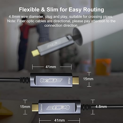 USB C to C Fiber Optic Extension Cable 10M/33FT, USB 3.2 10Gbps Long Distance Active Optical USB C GEN2 Cable for VR/AR, Quest2, Webcam, Camera, Mini PC and More - Grey