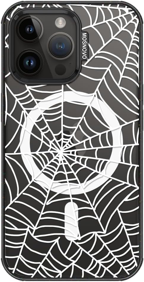 MOSNOVO Magnetic Case for iPhone 14 Pro Max, 10ft Military-Grade Protection, Compatible with Magsafe, Shockproof Phone Case for iPhone 14 Pro Max - Spider Web - Clear Black