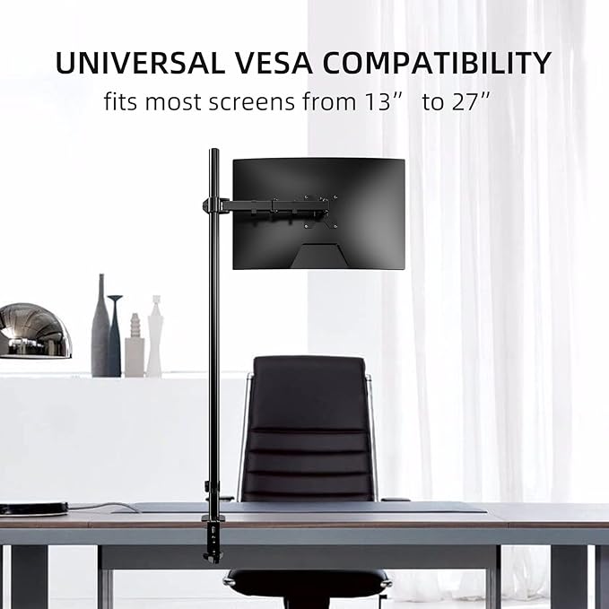 Pholiten Extra Tall Single Monitor Desk Mount Stand with 47 inch Pole for 13 to 27 inch Screens,Fully Adjustable Monitor Arm Mount for Desk, Holds up to 22lbs