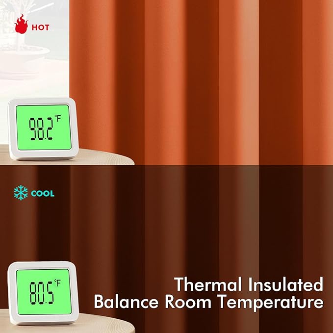 MIULEE Orange Blackout Curtains for Bedroom Living Room 90 Inches Long 2 Panels, Thermal Insulated Room Darkening Fall Drapes Solid Grommet Noise Reduction Light Blocking Window Treatments 40x90 Inch