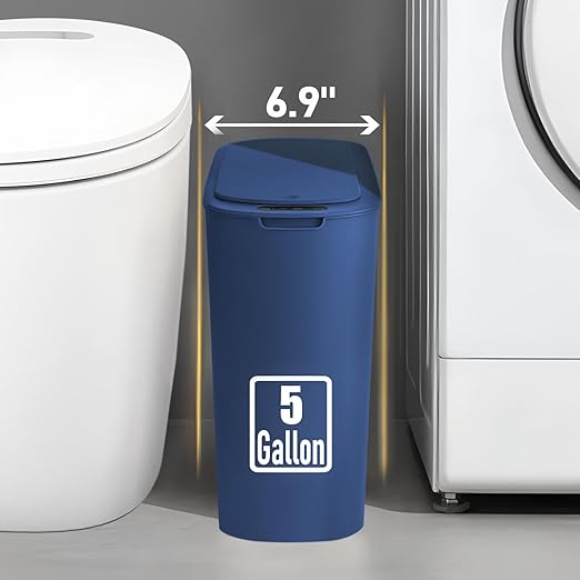 5 Gallon Motion Senor Bathroom Trash Can with Lid, Automatic Garbage Can Touchless, Smart Plastic Waste Basket for Narrow Spaces, Bathroom, Office, Bedroom, Living Room (Blue)