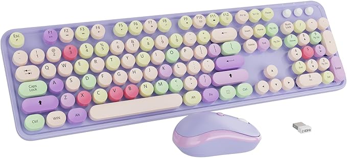 Wireless Typewriter Keyboard and Mouse - Wireless Keyboard with Silent Wireless Mouse, Cute Retro Keyboard Mouse Combo, 2.4G USB Computer Keyboard and Mouse for Windows Laptop/Desktop/PC(Purple)
