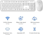 FOPETT Wireless Keyboard and Mouse Combo, 104 Keys Full-Sized 2.4 GHz Round Keycap Colorful Keyboards, USB Receiver Plug and Play, for Windows, Mac, PC, Laptop, Desktop (White)