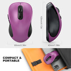 WisFox 2.4G Wireless Mouse for Laptop, Ergonomic Computer Mouse with USB Receiver and Type-C Adapter, 3 Adjustable Levels, 6 Button Cordless Wireless Mice for Windows Mac PC Notebook (Purple)