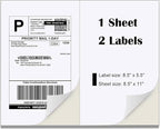 Half Sheet Laser/Ink Jet Shipping Labels UPS FedEx Address Labels (2000 Sheets, 4000 Labels)