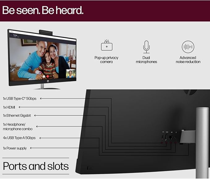 HP 27" FHD Touchscreen Business All-in-One Desktop Computer, Intel 12-Core Ultra 7 155U (Beats i7-1355U), 16 GB DDR5 RAM, 1 TB SSD, Intel Iris Xe Graphics, Wired KB & Mouse, Wi-Fi 6, Windows 11 Pro