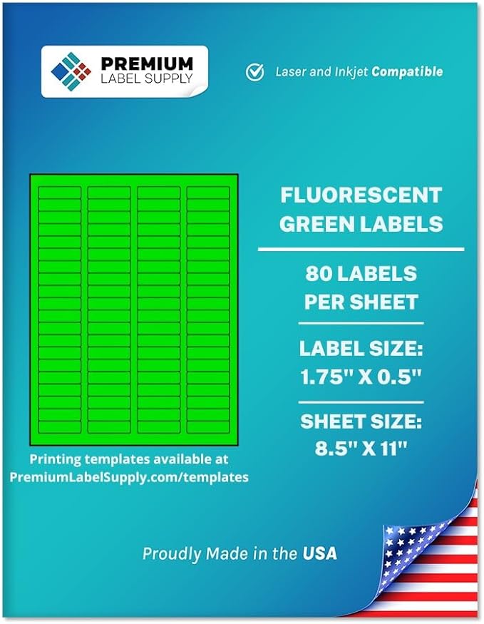 Premium Label Supply Bright Neon Color Fluorescent Sticker Labels - 1.75" x 0.5" Return Address Labels - (Fluorescent Green, 2000 Labels)