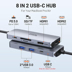 Selore Docking Station for MacBook Pro Air, USB C Hub for MacBook,Dual HDMI Adapter for USB for MacBook,Docking Station Dual Monitor for MacBook Pro Air with Dual HDMI,USB C,2 USB A,PD,SD/TF Reader