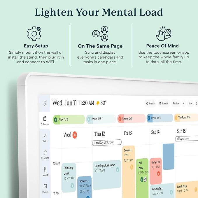 Skylight Calendar Max: 27-Inch Smart Digital Calendar & Chore Chart, Family Organizer with Interactive Touchscreen Display – Wall Mountable in Portrait or Landscape, Classic White Frame