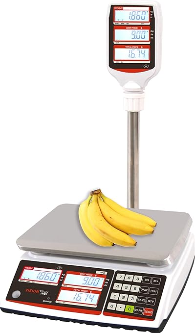 VisionTechShop TVP-12P Price Computing Scale with Pole Display, Lb/Oz/Kg, 12lb Capacity, 0.002lb Readability, NTEP Legal for Trade COC #19-038, NSF Certified