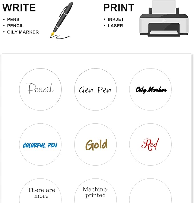 Methdic 2" Diameter High Visibility Printable Round Labels，Matte White，360 Customizable Blank Stickers