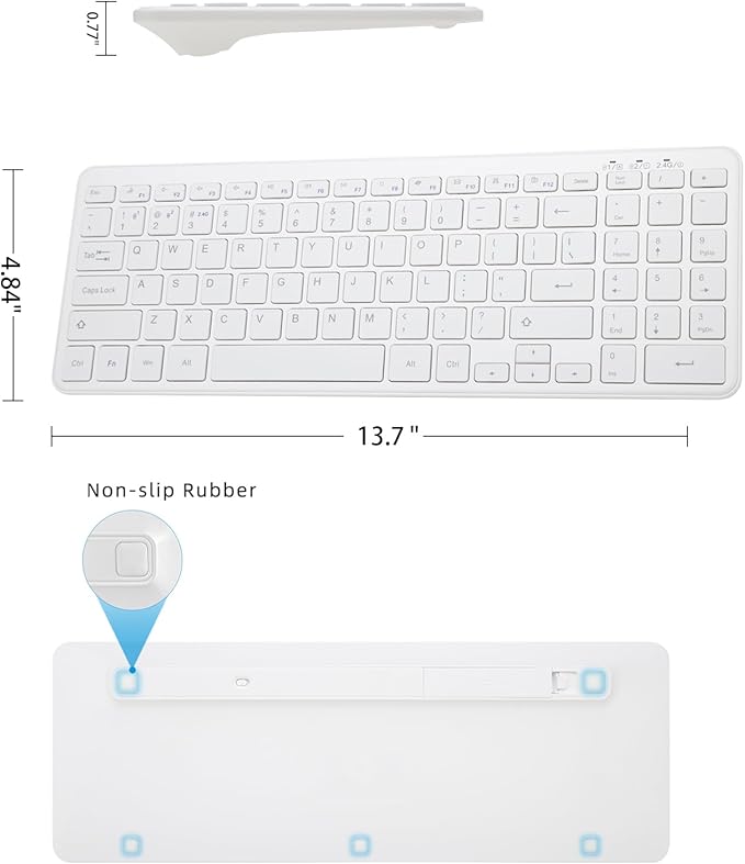 Wireless Bluetooth Keyboard, Universal Multi-Device Keyboard with Number Pad and Media Hotkeys, USB + Dual BT Connection, Ergonomic Design Slim for Windows Computer/Laptop/Tablet