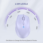 TECKNET Bluetooth Mouse, 4800 DPI Wireless Mouse, 2-Year Battery 6 Adjustable DPI, 6 Buttons Compatible with Laptop/Windows/Computer - Lavender
