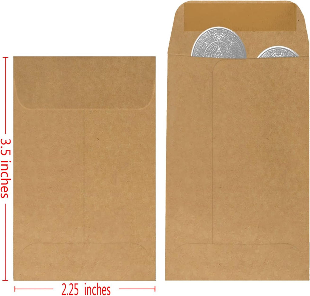 200 Pack #1 Kraft Coin Envelope 2.25 X 3.5 inches Kraft Envelopes Classic Small Parts Envelopes with Self Adhesive Gummed Flap for Coins Cash Credit Cards Seeds