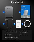 ORICO 4TB Magnetic Portable SSD, Metal Body, 4K 120 fps ProRes HDR Record and Store, Up to 460MB/s, USB C&A 2 in 1 Cable, External SSD Compatible with iPhone 16 Pro Max, Tablet, Computer - K5PLUS