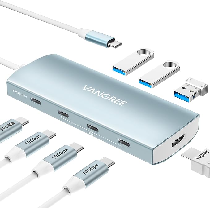 USB C to USB C Hub 10Gbps, 3 USB 3.2 Gen 2 Ports, 4K@60Hz HDMI, 100W PD, 3 USB 3.0 Ports, USBC Splitter Multiport Adapter for MacBook Pro/Air, iMac, iPad Pro, iPhone 15 (Not Support Type-C Monitor)
