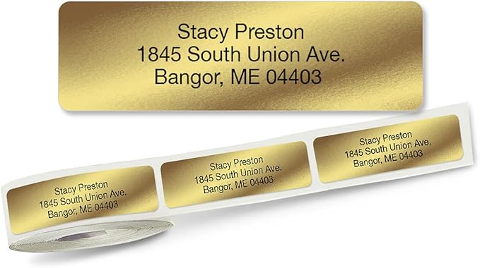 Colorful Images Gold Metallic Foil Rolled Return Address Mailing Labels with Dispenser, Customize with Name & Shipping Address, 500 Self Adhesive, Easy Peel Sticker Label Roll, 3/4" x 2 1/2"