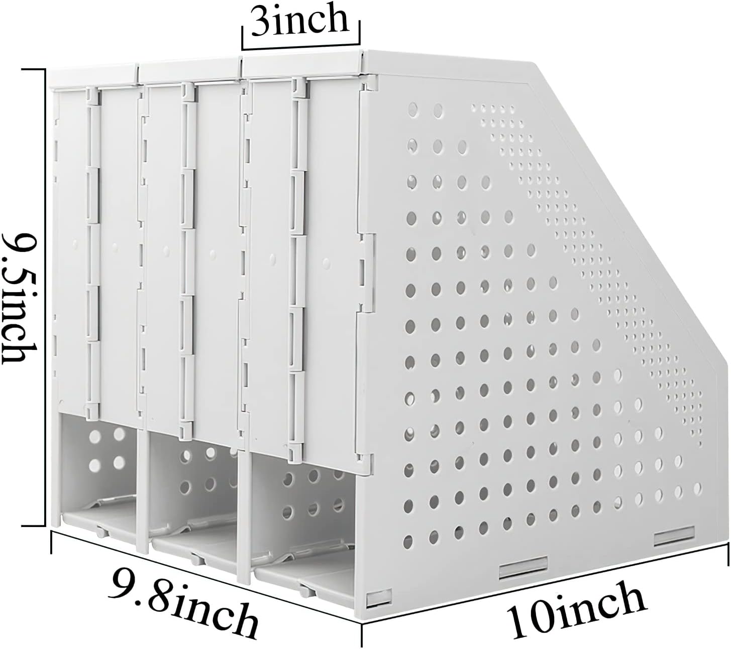SAYEEC 2Pcs Collapsible Plastic Magazine File Holder Vertical Binder Storage Organizer for Desk Sturdy Upright Desktop Magazine Organizer Folder Rack for Office School Home (3 Compartments, Gray)