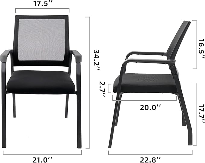 Desk Chair No Wheels, Arm Chair with Ergonomic Lumbar Support and Thickened Seats Cushion, Waiting Room Chairs for Office School Church Guest Reception, 2 Pack Black