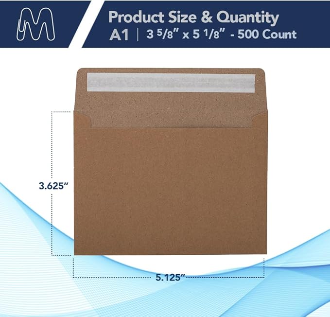 MOS A1 Invitation Envelopes – 3-5/8" x 5-1/8" Kraft Mailing Envelopes Self Seal (500 Count) – 120GSM/ 32LB Bond Heavy Duty – Gift Card, Business, Wedding, Card