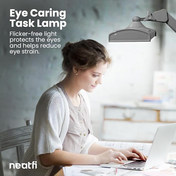 Neatfi Ultra 3,500 Lumen LED Desk Lamp, 45W, 26-Inch Wide Metal Shade, 270 SMD LEDs (Non-CCT with Clamp, Silver)
