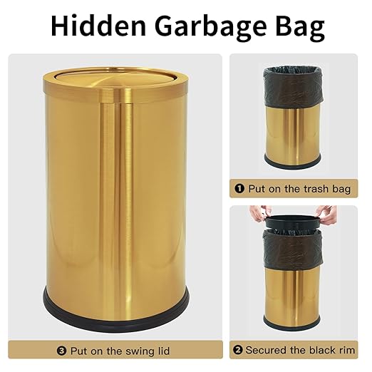 Brushed Gold Bathroom Trash Can with Swing Lid 4.7Gallon,Stainess Steel Garbage Can Trash Bin Wastebaskets for Kitchen,Office,Bedroom (Gold, 4.7 Gallon)