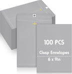 Geyee 100 Pcs Clasp Manilla Envelopes 6 x 9 Inch Gummed Colored Envelopes for Storing or Mailing for Home Office Business Supplies(Gray)
