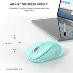 WisFox 2.4G Wireless Mouse for Laptop, Ergonomic Computer Mouse with USB Receiver and Type-C Adapter, 3 Adjustable Levels DPI, 6 Button Cordless Wireless Mice (Mint Green, 1 Pack)