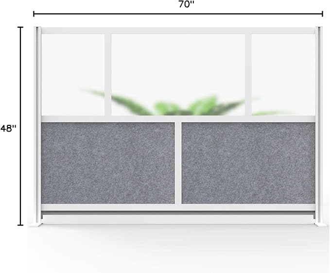 Stand Up Desk Store Expanse Modular Wall | 70'' x 48'' Wall | Expandable Partition Room Divider with Rearrangeable Frosted Acrylic & Sound Absorbent Panels (Silver Frame)
