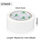 BOMEI PACK White Packing Tape with Dispenser, 2.4 Mil 1.88 Inch x 60 Yards, 6 Refills Rolls White Tape for Box Moving, Shipping and Packaging