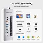 Powered USB C Hub, PULWTOP 11-in-1 USB Hub with SD/TF, 2*USB-C 10Gbps, 4*USB-A 5/10Gbps and 2 * 24/45W Type-C PD Charging Ports (Not Support Video), USB Powered Hub (72W DC Adapter Included)