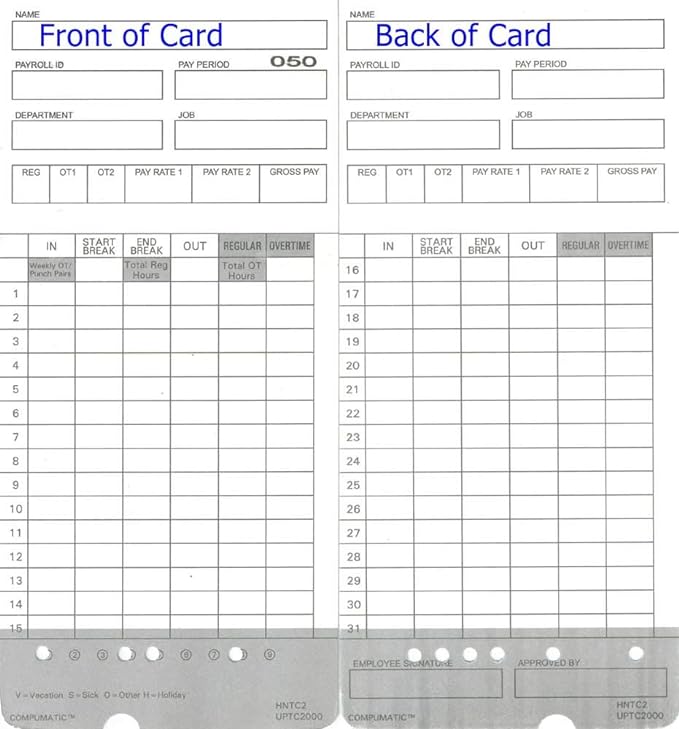 300 Time Cards for uPunch HN2000, HN2500, HN4000, HN4500 AutoAlign Calculating Time Clock and More HNTC2 UPTC2000 COMPUMATIC Compatible
