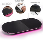 TSJ OFFICE Glass Desktop Whiteboard - 17 X 7 Inches Small Dry Erase Board with Pink Light, Glass White Board Surface Notepad with 1 Drawer, Desk Organizers for Office, Home, School Supplies (Black)