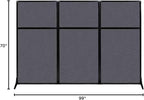 Versare Office Workstation Screen | Portable Wall Divider | Modern Cubicle | Freestanding Privacy Screen | Flexible Work Space | 3 Panels | 99" Wide x 70" Tall Dark Gray SoundSorb Panels