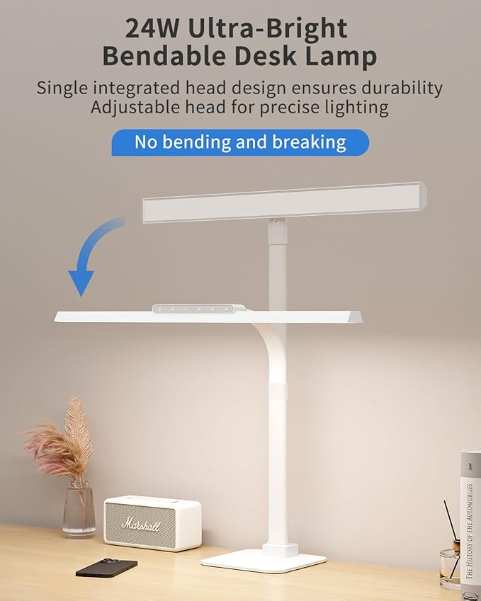 LED Desk Lamps for Home Office with Base, 24W Brightness Touch Control Desk Light, Adjustable Gooseneck Tall Office Lights for Drawing,Reading,Crafts,Gaming,Workbench,Architect,Study, White