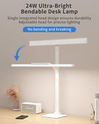 LED Desk Lamps for Home Office with Base, 24W Brightness Touch Control Desk Light, Adjustable Gooseneck Tall Office Lights for Drawing,Reading,Crafts,Gaming,Workbench,Architect,Study, White
