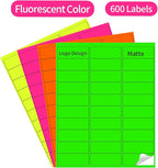 STARLIBOO 1" x 2-5/8" Neon Colored Labels Stickers Fluorescent Bright Neon Color Address Labels for Laser/Inkjet Printer, Permanent Adhesive- 600 Pcs/ 4Colors